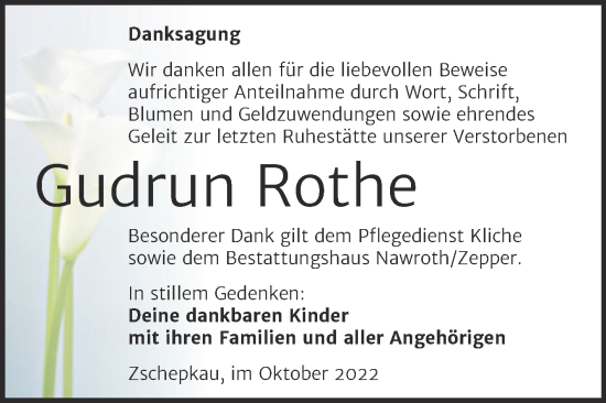 Traueranzeige von Gudrun Rothe von Trauerkombi Bitterfeld
