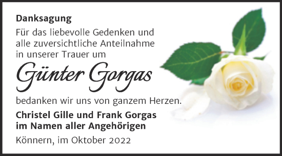 Traueranzeige von Günter Gorgas von Trauerkombi Bernburg