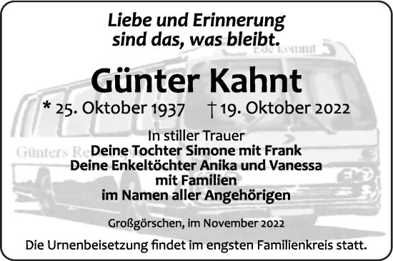 Traueranzeige von Günter Kahnt von Trauerkombi Weißenfels