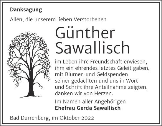 Traueranzeige von Günther Sawallisch von Trauerkombi Merseburg