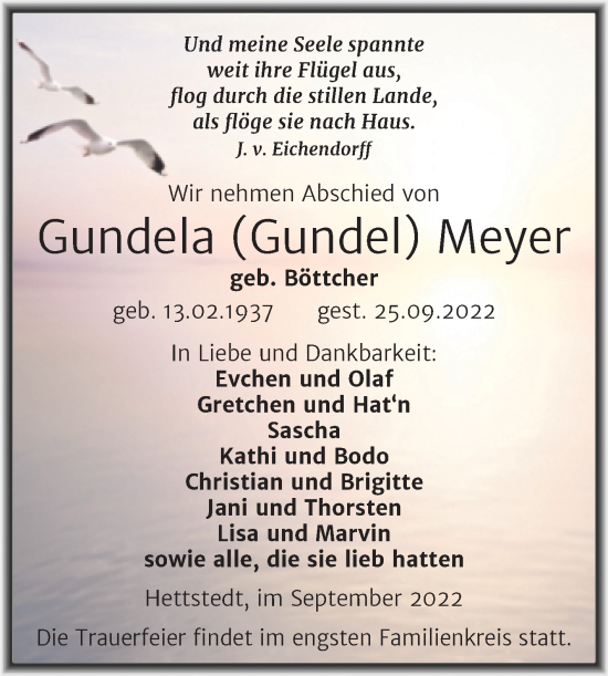 Traueranzeige von Gundela Meyer von Trauerkombi Mansfelder Land