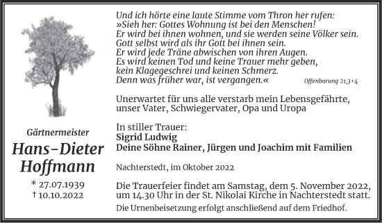 Traueranzeige von Hans-Dieter Hoffmann von Trauerkombi Aschersleben
