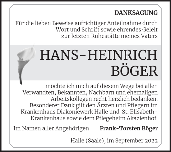 Traueranzeige von Hans-Heinrich Böger von Mitteldeutsche Zeitung Bernburg