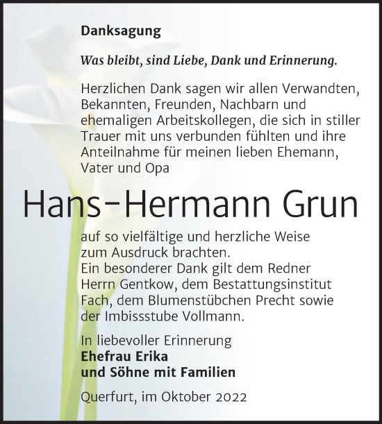 Traueranzeige von Hans-Hermann Grun von Trauerkombi Merseburg