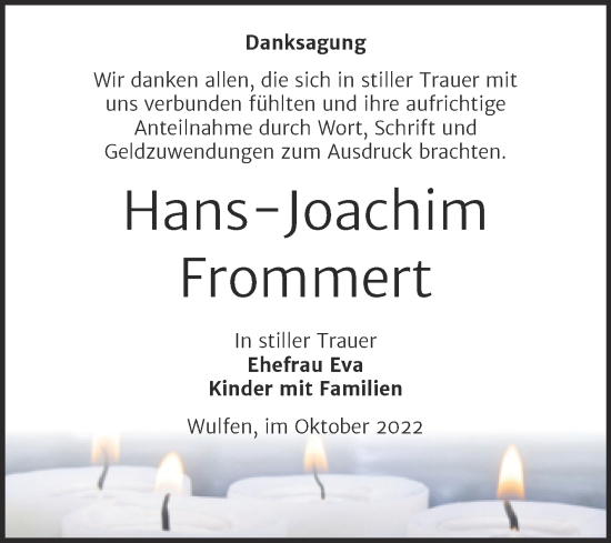 Traueranzeige von Hans-Joachim Frommert von Trauerkombi Köthen