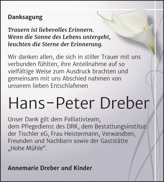 Traueranzeige von Hans-Peter Dreber von Trauerkombi Wittenberg