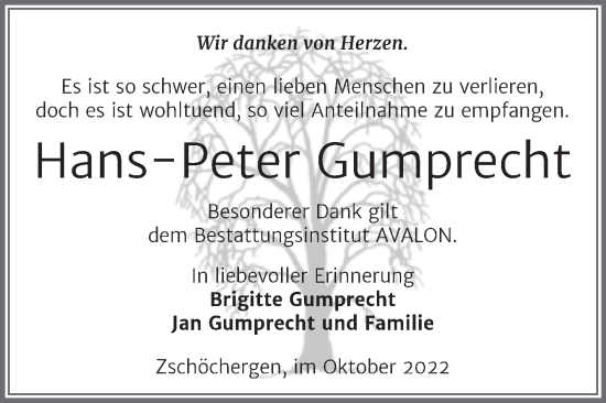 Traueranzeige von Hans-Peter Gumprecht von Trauerkombi Merseburg