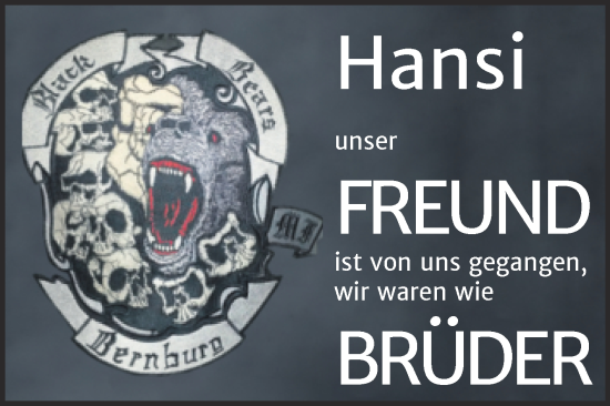 Traueranzeige von Hansi  von Super Sonntag Bernburg