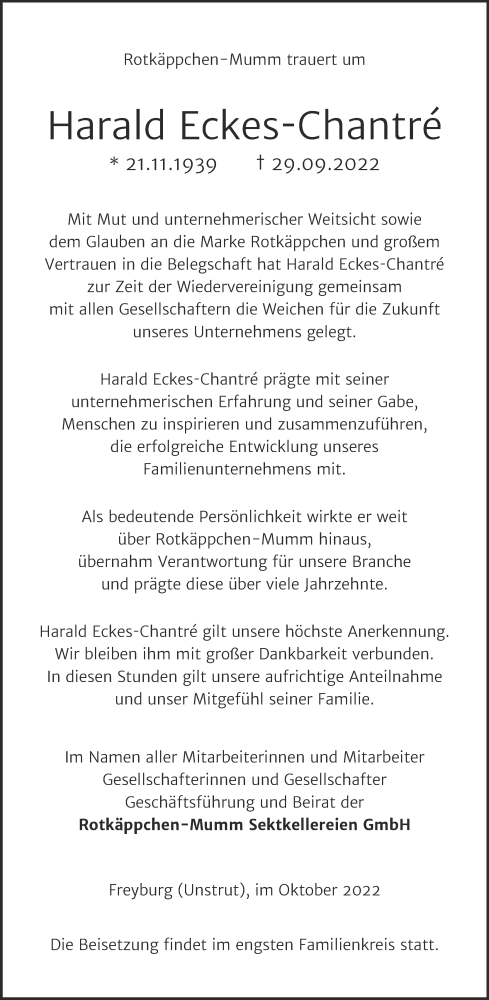 Traueranzeige von Harald Eckes-Chantre von Mitteldeutsche Zeitung Gesamt Sachsen-Anhalt Süd