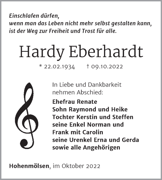 Traueranzeige von Hardy Eberhardt von Trauerkombi Weißenfels