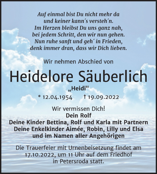 Traueranzeige von Heidelore Säuberlich von Trauerkombi Bitterfeld