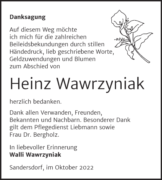 Traueranzeige von Heinz Wawrzyniak von Trauerkombi Bitterfeld