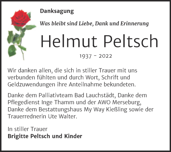 Traueranzeige von Helmut Peltsch von Trauerkombi Merseburg