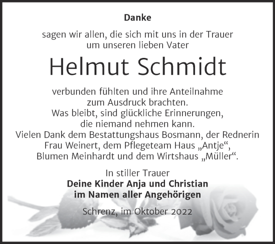 Traueranzeige von Helmut Schmidt von Trauerkombi Bitterfeld