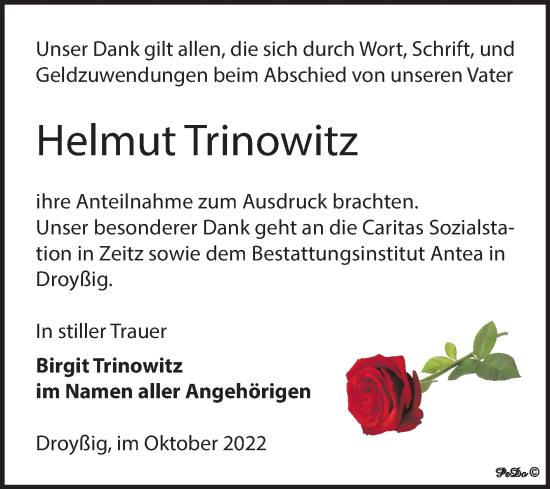 Traueranzeige von Helmut Trinowitz von Trauerkombi Zeitz