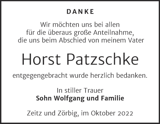 Traueranzeige von Horst Patzschke von Trauerkombi Zeitz