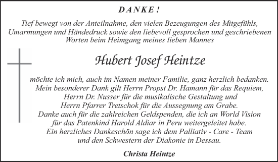 Traueranzeige von Hubert Josef Heintze von Trauerkombi Dessau