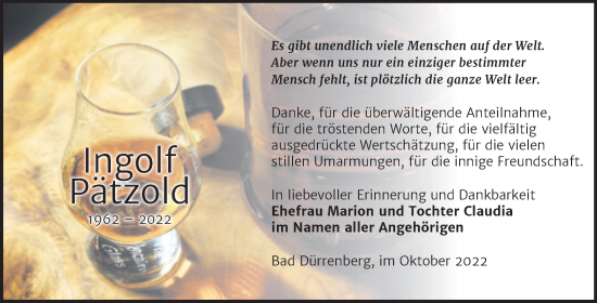 Traueranzeige von Ingolf Pätzold von Trauerkombi Merseburg