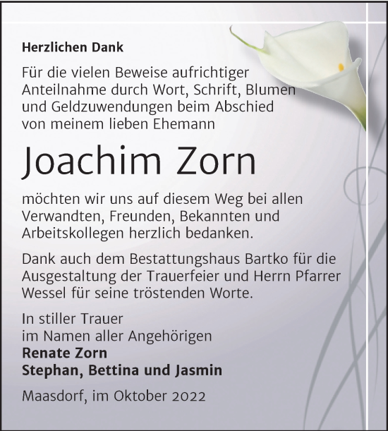 Traueranzeige von Joachim Zorn von Trauerkombi Köthen
