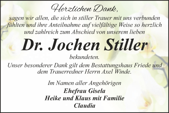 Traueranzeige von Jochen Stiller von Trauerkombi Dessau