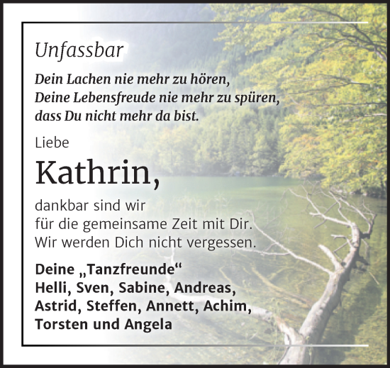 Traueranzeige von Kathrin  von Trauerkombi Bernburg