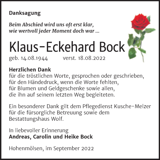 Traueranzeige von Klaus-Eckehard Bock von Trauerkombi Weißenfels