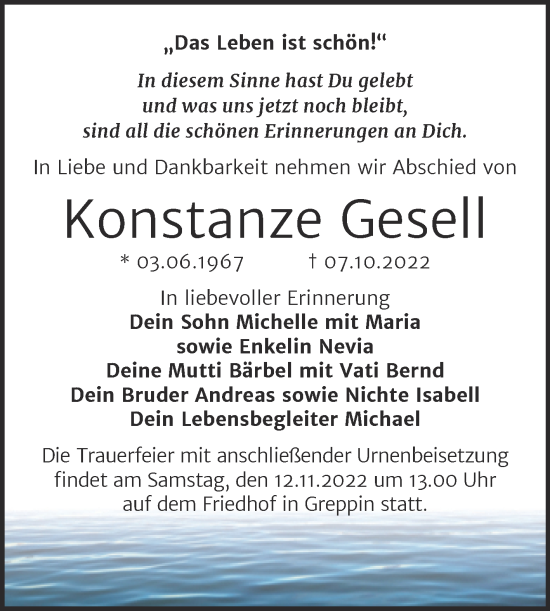 Traueranzeige von Konstanze Gesell von Trauerkombi Bitterfeld