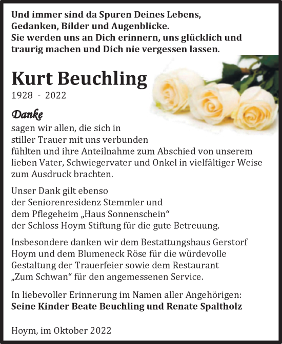 Traueranzeige von Kurt Beuchling von Trauerkombi Aschersleben