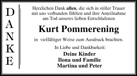 Traueranzeige von Kurt Pommerening von Trauerkombi Dessau