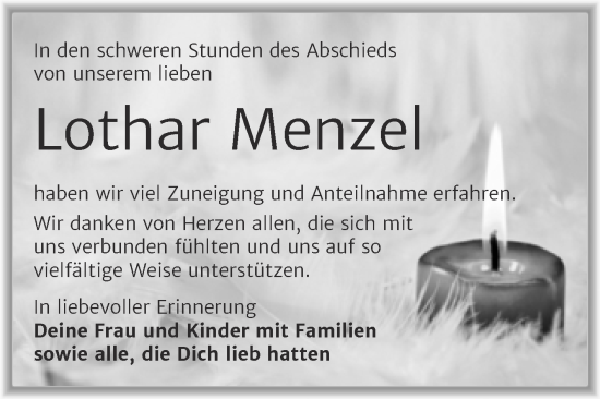 Traueranzeige von Lothar Menzel von Trauerkombi Merseburg