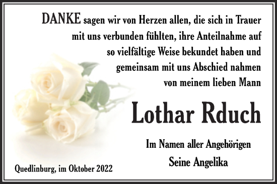 Traueranzeige von Lothar Rduch von Trauerkombi Quedlinburg