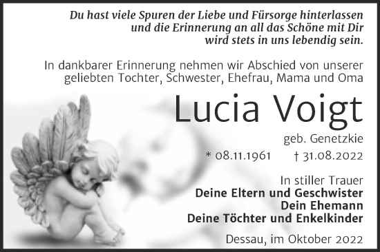 Traueranzeige von Lucia Voigt von Trauerkombi Dessau