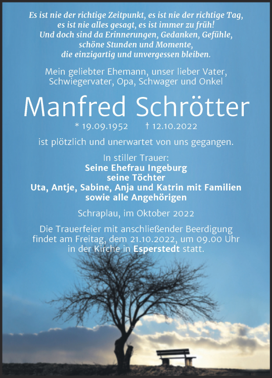 Traueranzeige von Manfred Schrötter von Mitteldeutsche Zeitung Merseburg/Querfurt
