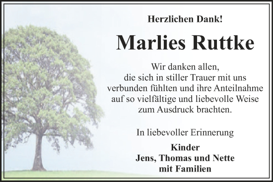 Traueranzeige von Marlies Ruttke von Trauerkombi Dessau