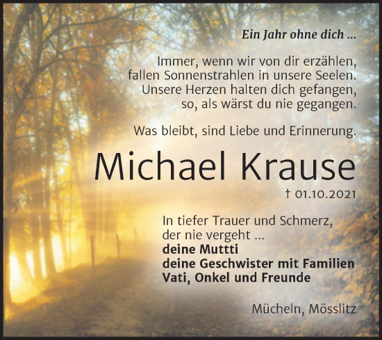 Traueranzeige von Michael Krause von Trauerkombi Merseburg