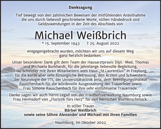 Traueranzeige von Michael Weißbrich von Wochenspiegel Naumburg/Nebra