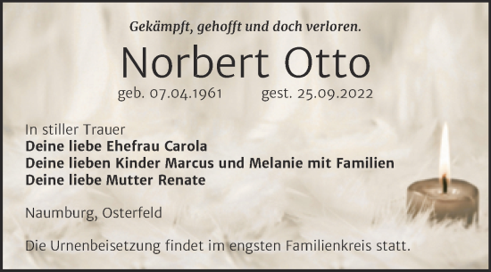 Traueranzeige von Norbert Otto von Trauerkombi Zeitz