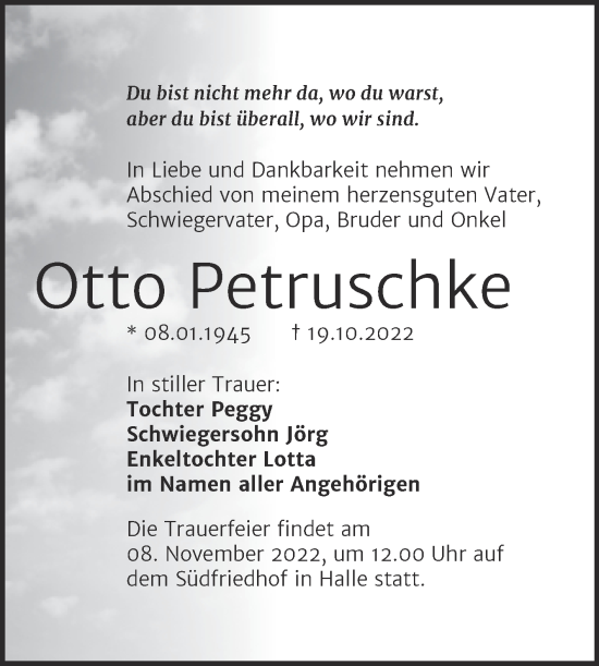 Traueranzeige von Otto Petruschke von Mitteldeutsche Zeitung Halle/Saalkreis