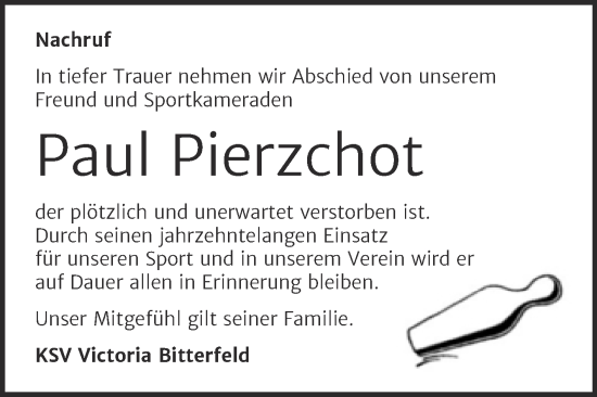 Traueranzeige von Paul Pierzchot von Trauerkombi Bitterfeld
