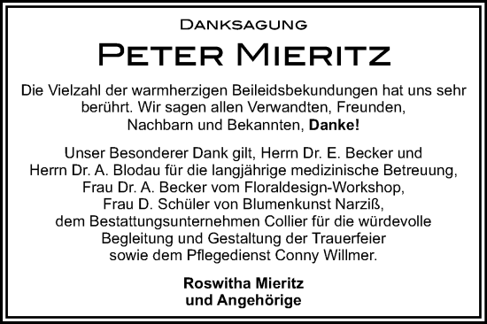 Traueranzeige von Peter Mieritz von Trauerkombi Dessau