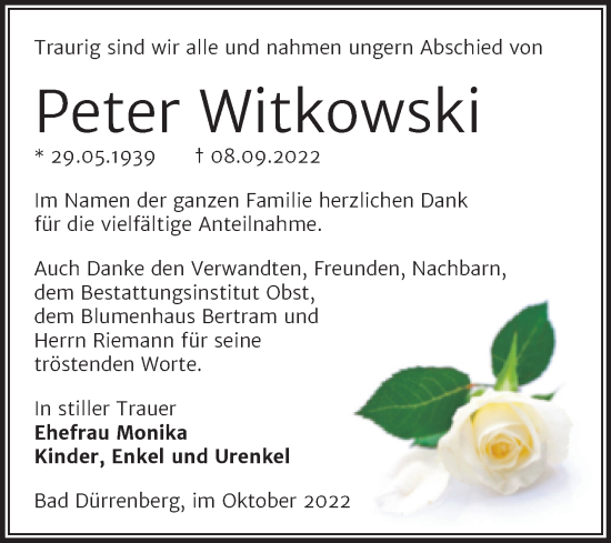 Traueranzeige von Peter Witkowski von Trauerkombi Merseburg
