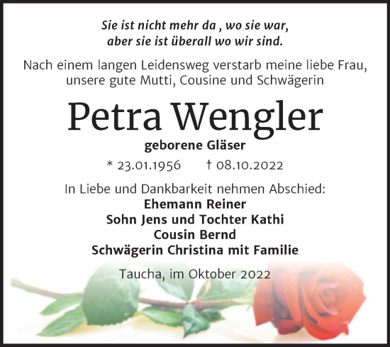 Traueranzeige von Petra Wengler von Trauerkombi Weißenfels