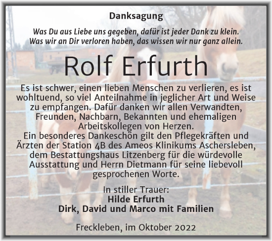 Traueranzeige von Rolf Erfurth von Trauerkombi Aschersleben