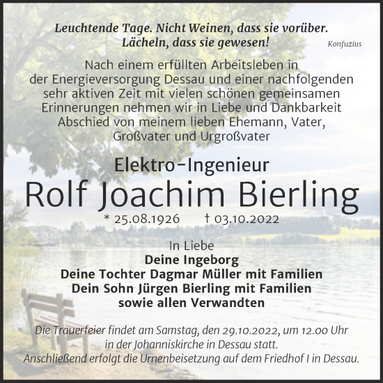 Traueranzeige von Rolf Joachim Bierling von Trauerkombi Dessau