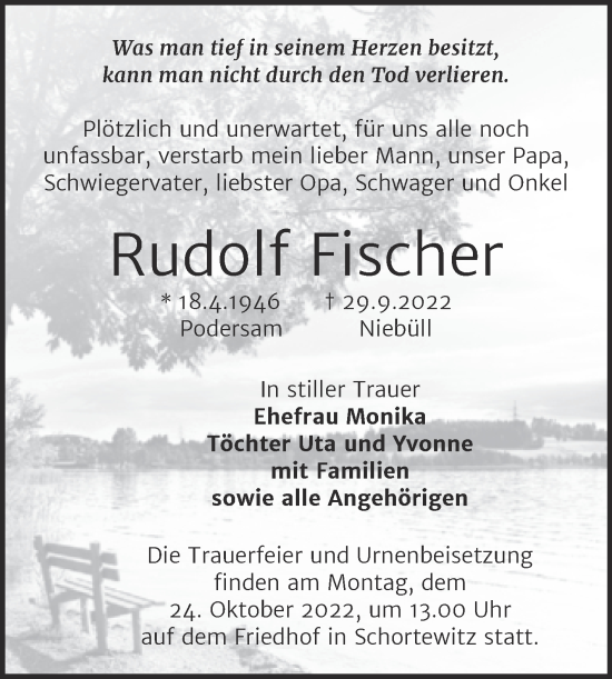 Traueranzeige von Rudolf Fischer von Trauerkombi Köthen