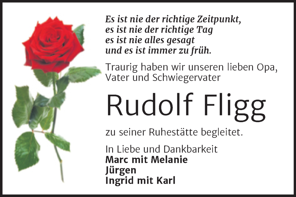  Traueranzeige für Rudolf Fligg vom 22.10.2022 aus Trauerkombi Aschersleben