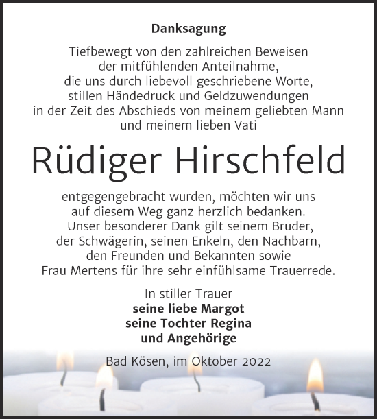 Traueranzeige von Rüdiger Hirschfeld von Naumburger Tageblatt