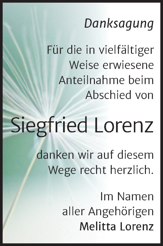 Traueranzeige von Siegfried Lorenz von Mitteldeutsche Zeitung Halle/Saalkreis