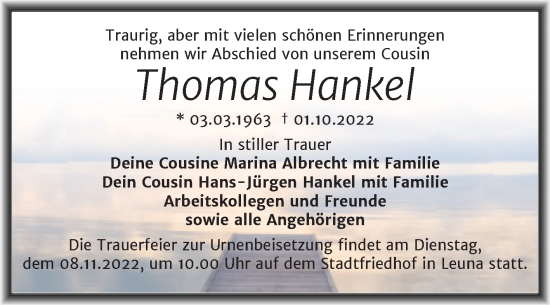 Traueranzeige von Thomas Hankel von Trauerkombi Merseburg