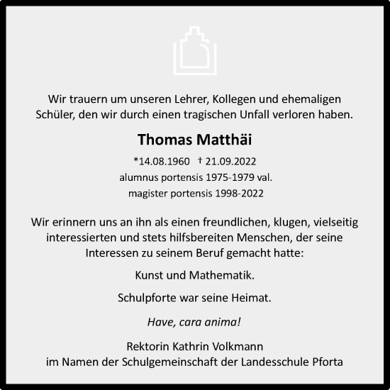 Traueranzeige von Thomas Matthäi von Naumburger Tageblatt